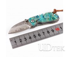 Broad Bean Damascus steel pocket knife with Abalone handle UD405215 